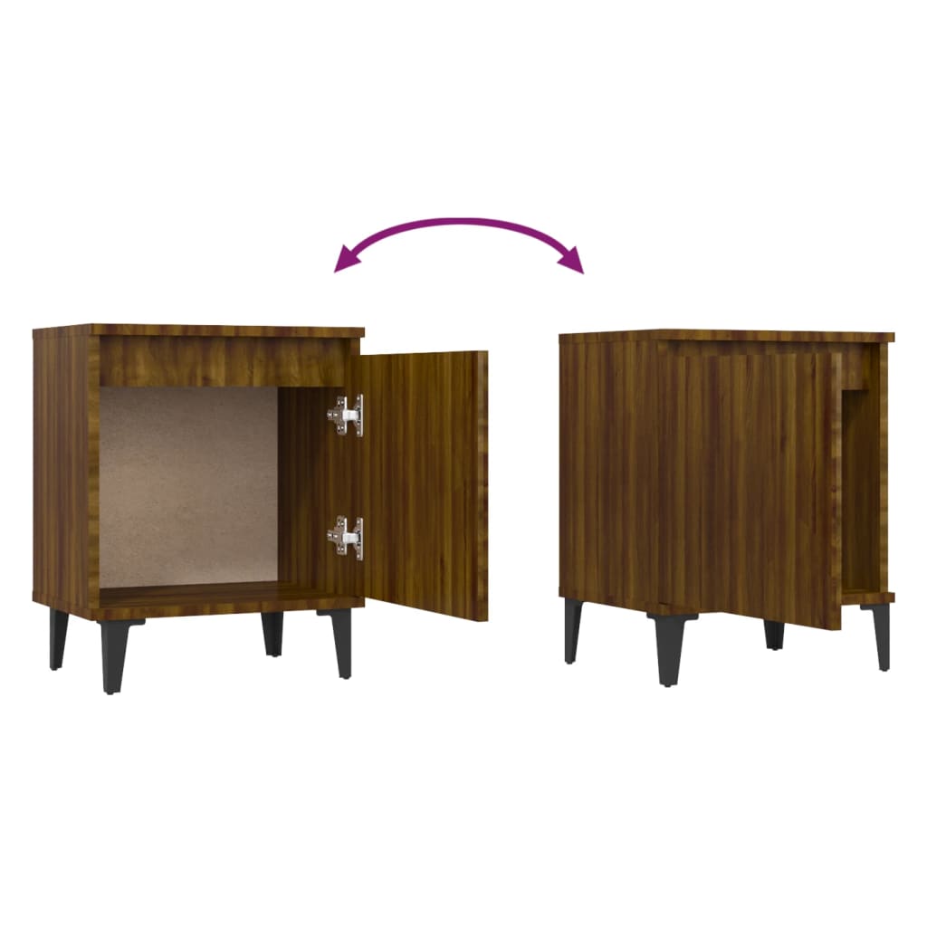 Nachttische mit Metallbeinen 2Stk. Braun Eichenoptik 40x30x50cm